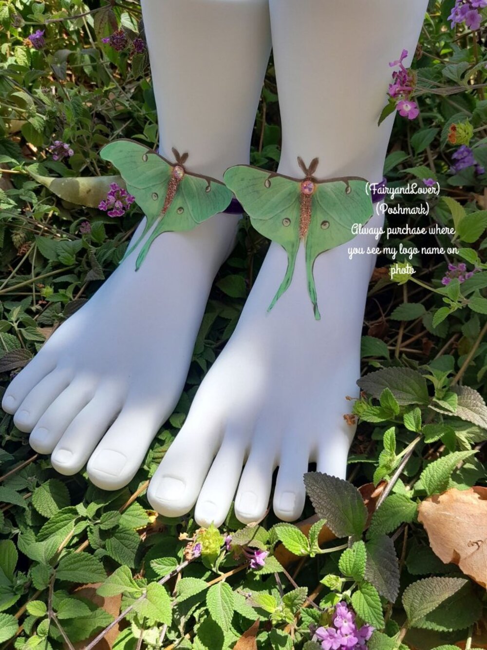 Realistic luna moth butterfly silk organza anklet bracelet, fairycore gift - Picture 2 of 3